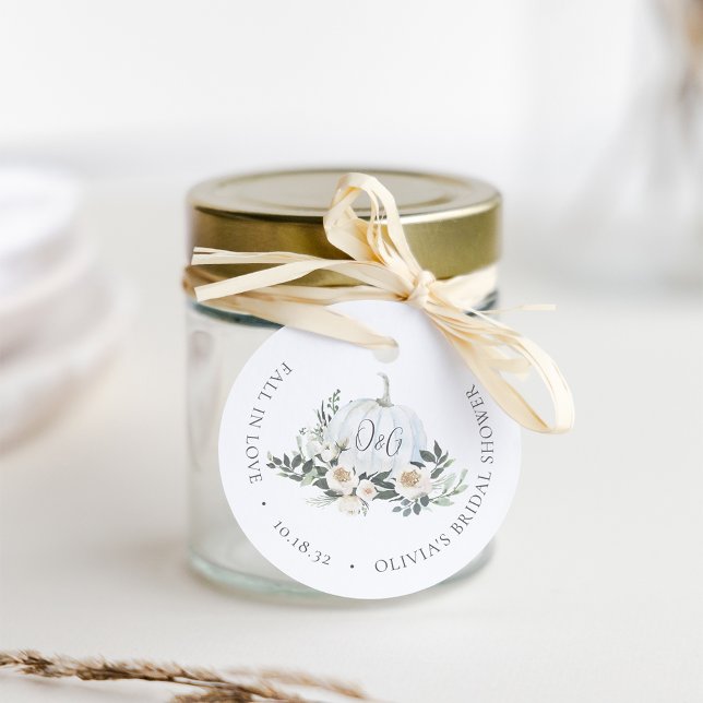 Vit höstpumpa grönska monogram gåvor etiketter (Skapare uppladdad)