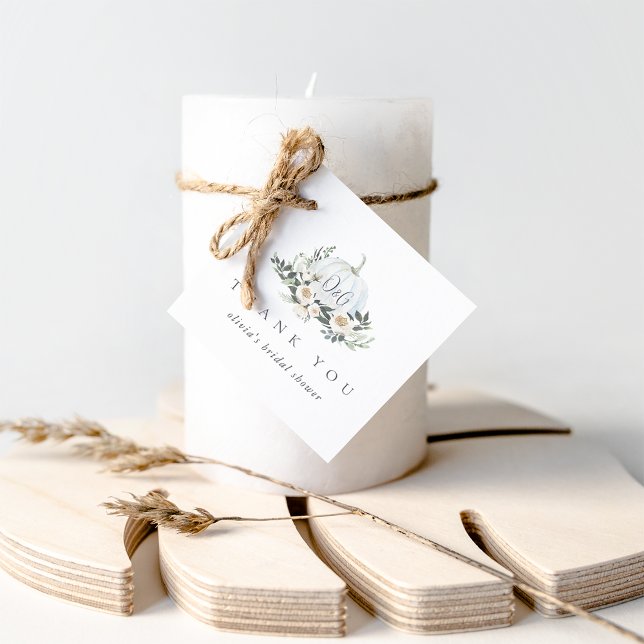 Vit höstpumpa grönska tack gåvor etiketter (Skapare uppladdad)