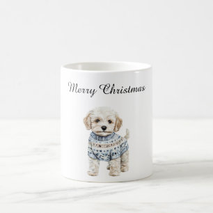 Vit Hund i blå sötare jul Kaffemugg