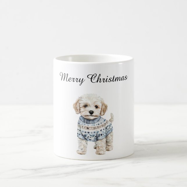 Vit Hund i blå sötare jul Kaffemugg (Center)