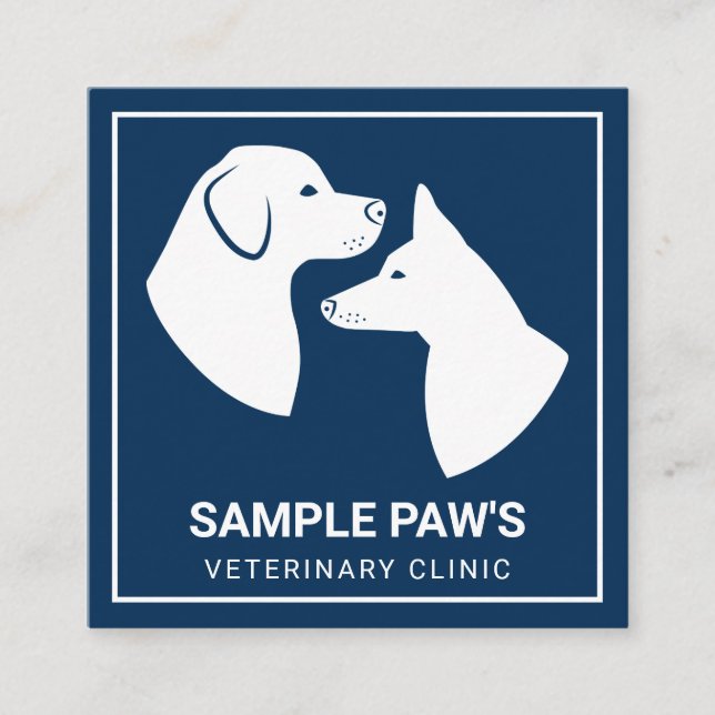 Vit Hund Silhouettes på Blue - Veterinary Clinic Fyrkantigt Visitkort (Framsida)