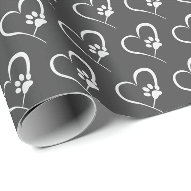 vit hund tass avtryck i hjärtat presentpapper (Rullad Hörn)