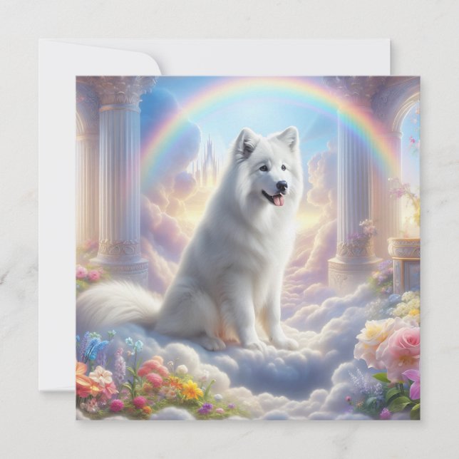 Vit Hund vid Rainbow Bridge i Heaven Art (Framsida)