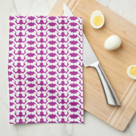 Vit hundben Herringbone-mönster Mörk magenta Kökshandduk