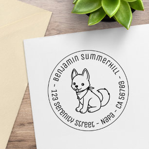 Vit Husky Valp Rund Adress Stämpel