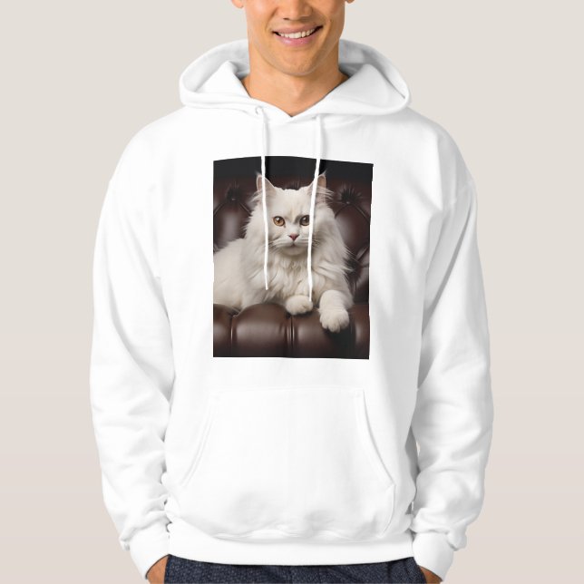 Vit huvudkatt hoodie (Framsida)