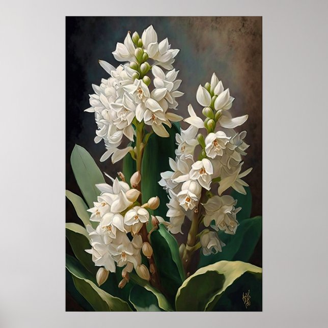 Vit Hyacint Blomma Konsttryck Poster (Framsidan)