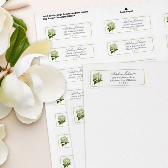 Vit Hydrangea Anpassningsbar Returadressetikett Returadress Etikett (green and white hydrangea flower return address sheet 
labels)