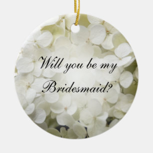 Vit Hydrangea blir du min bridesmaid Julgransprydnad Keramik