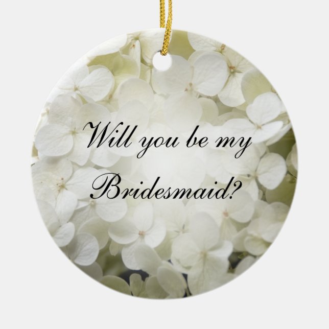 Vit Hydrangea blir du min bridesmaid Julgransprydnad Keramik (Framsidan)