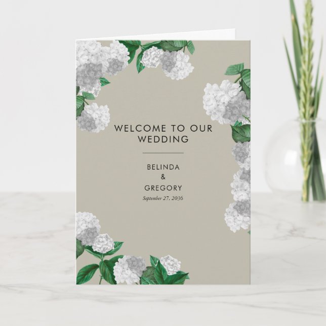 Vit Hydrangea Blommig Bröllopsordning Program (Framsida)