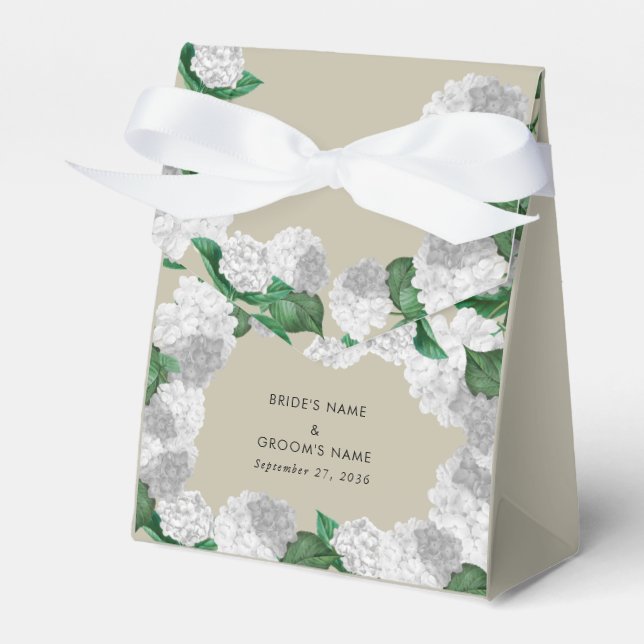 Vit Hydrangea Blommig Grönska Modern Bröllop Presentaskar (Framsidan Sidan)