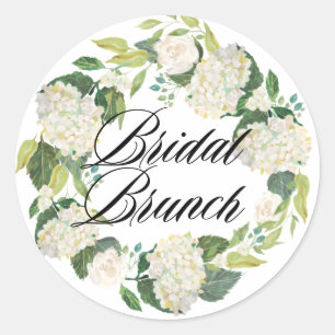 Vit Hydrangea Blommig Krans Bröllopsbrunch Runt Klistermärke