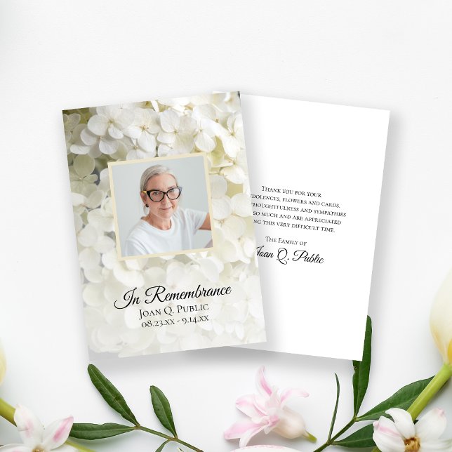 Vit Hydrangea Blommigt Funeral Sympathy Tack Kort (Skapare uppladdad)