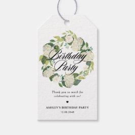 Vit Hydrangea Blommigt Utandning Födelsedagsfest Presentetikett