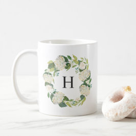 Vit Hydrangea Blommor Utandning Monogram Kaffemugg