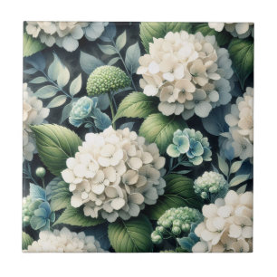 Vit Hydrangea Botanisk målning Kakelplatta