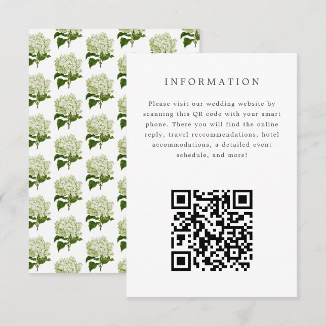 Vit Hydrangea-bröllopsinbjudan, infogningskort Inbjudningar (Fram/baksida)