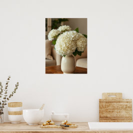 Vit Hydrangea Bukett i Vas – Elegant Blomster Poster