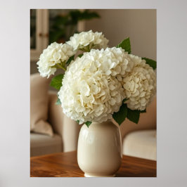 Vit Hydrangea Bukett i Vas – Elegant Blomster Poster