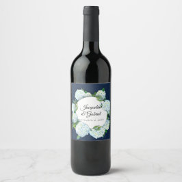 Vit Hydrangea Elegant Rustic Bröllop Vinflaska Etikett