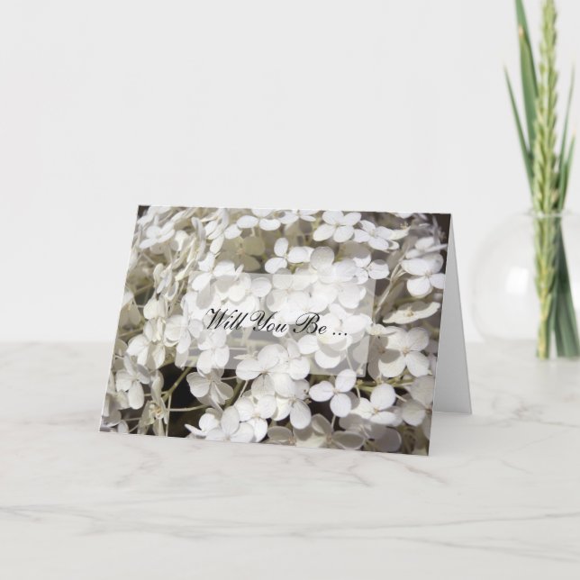 Vit Hydrangea Flower blir min Bridesmaid Inbjudan (Framsida)