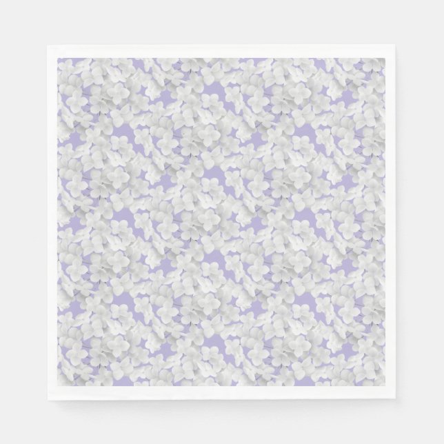Vit Hydrangea Flower Petals på Lila Pappersservett (Framsidan)