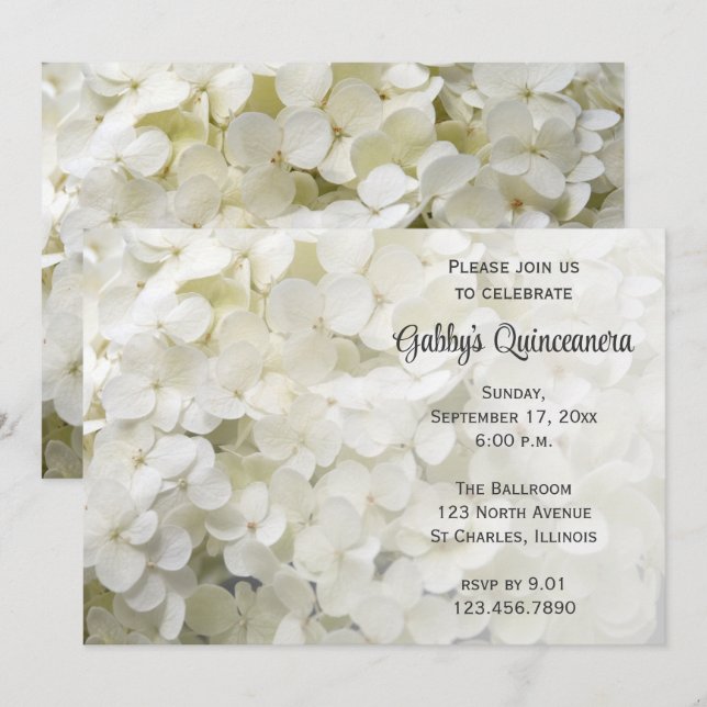 Vit Hydrangea Flower Quinceanera-inbjudan Inbjudningar (Fram/baksida)