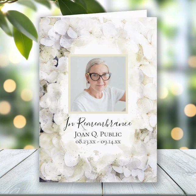 Vit Hydrangea Flowers Funeral Service Foldad Program (Skapare uppladdad)