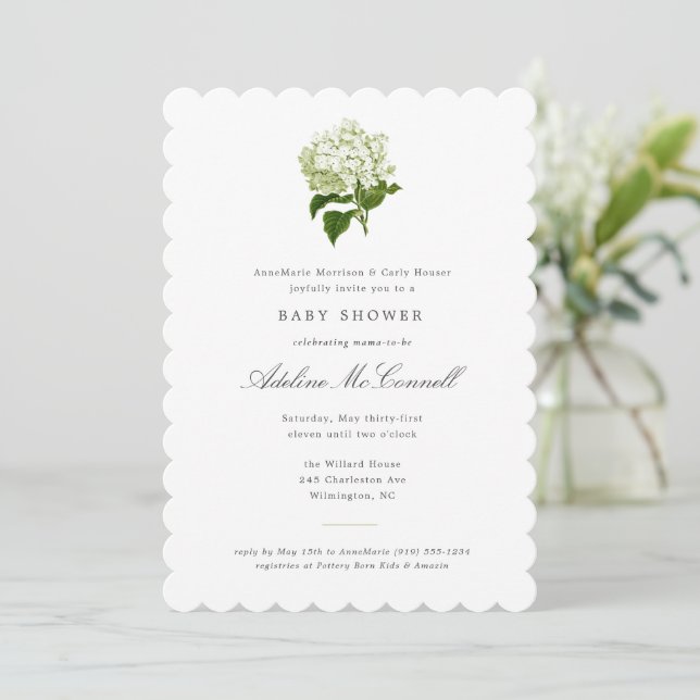 Vit Hydrangea GrandMillennium Baby Shower Inbjudningar (Stående Fram)
