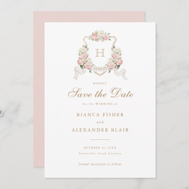 Vit Hydrangea Greenery Vapensköld Spara datum Inbjudningar (Fram/baksida)