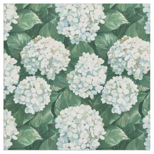 Vit Hydrangea Grönt Löv Vattenfärg Mönster Tyg