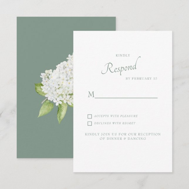 Vit Hydrangea Mörk Salvia Bröllop RSVP OSA Kort (Fram/baksida)