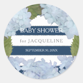 Vit Hydrangea Navy Blue Stripe Baby Shower Runt Klistermärke
