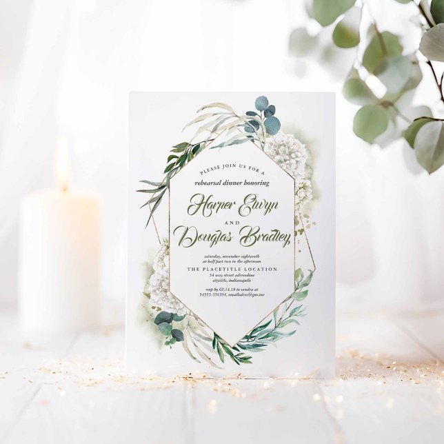 Vit Hydrangea och Greenery Rehearsal Middag Inbjudningar (Greenery Rehearsal Dinner Invitations)