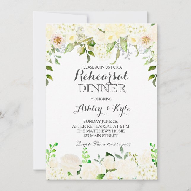 Vit hydrangea Rehearsal Dinner INvitation Inbjudningar (Framsida)