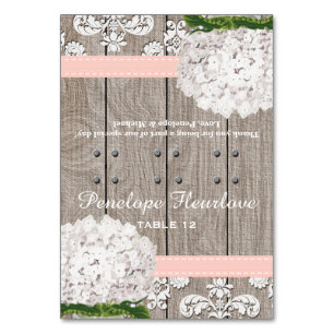 Vit Hydrangea Rosa Ribbon DIY Tält ortskort Bordsnummer