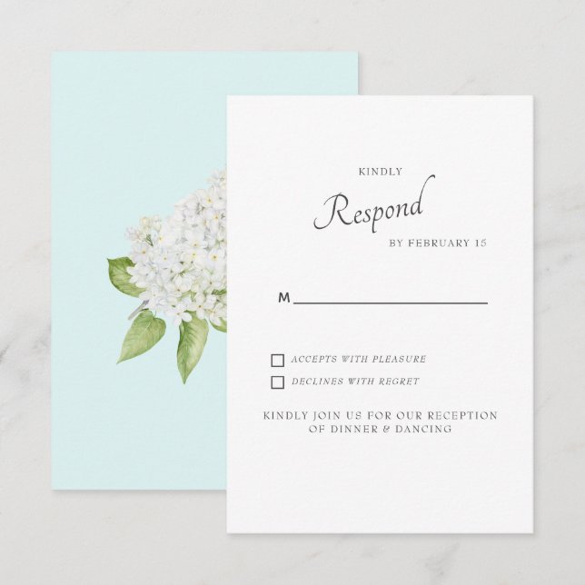 Vit Hydrangea Seafoam Bröllop RSVP OSA Kort (Fram/baksida)