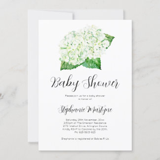 Vit Hydrangea Watercolor Botanical Baby Shower Inbjudningar