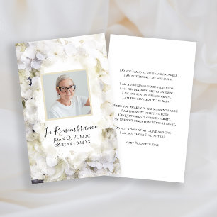 Vit Hydrangea Watercolor Funeral Memorial Prayer Visitkort