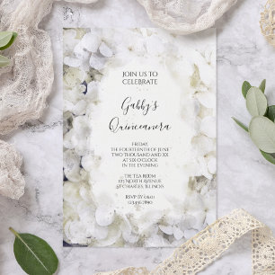 Vit Hydrangea Watercolor Quinceanera Party Inbjudningar