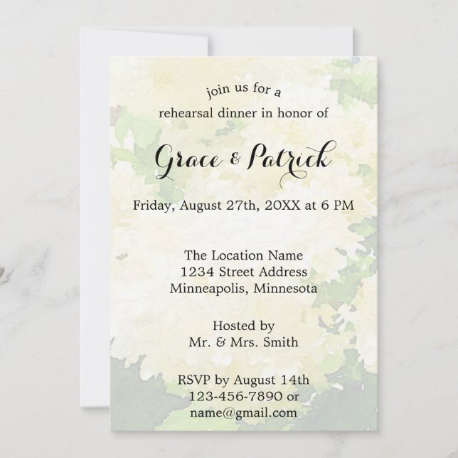 Vit Hydrangeas Bröllop Rehearsal-inbjudan Inbjudningar (Framsida)
