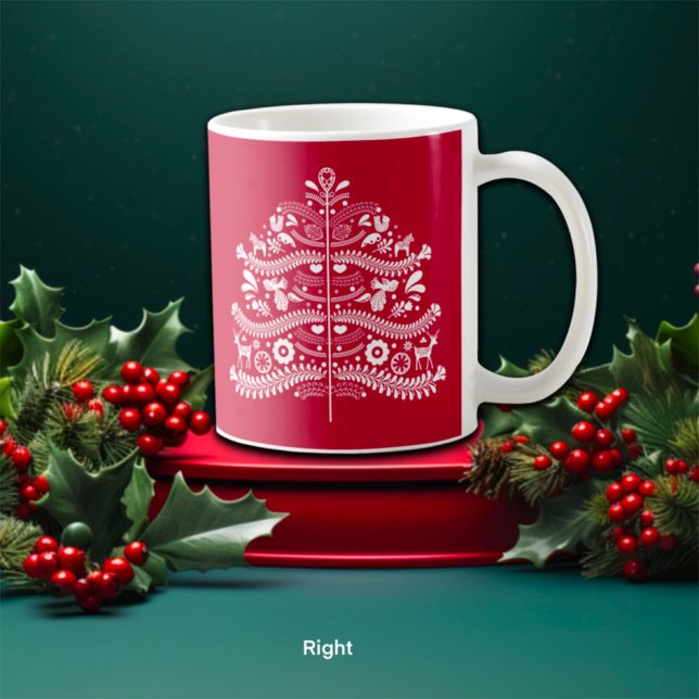 Vit i Röda Skandinaviska Nordiska Julgran Kaffemugg (Skapare uppladdad)