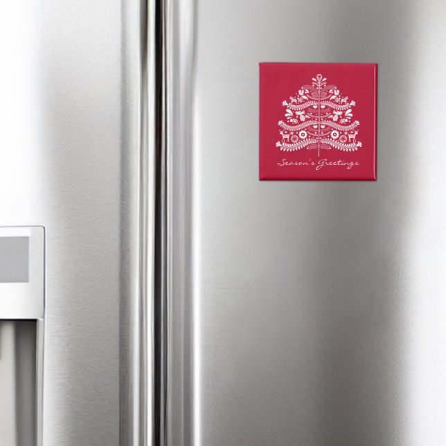 Vit i Röda Skandinaviska Nordiska Julgran Magnet (Skapare uppladdad)
