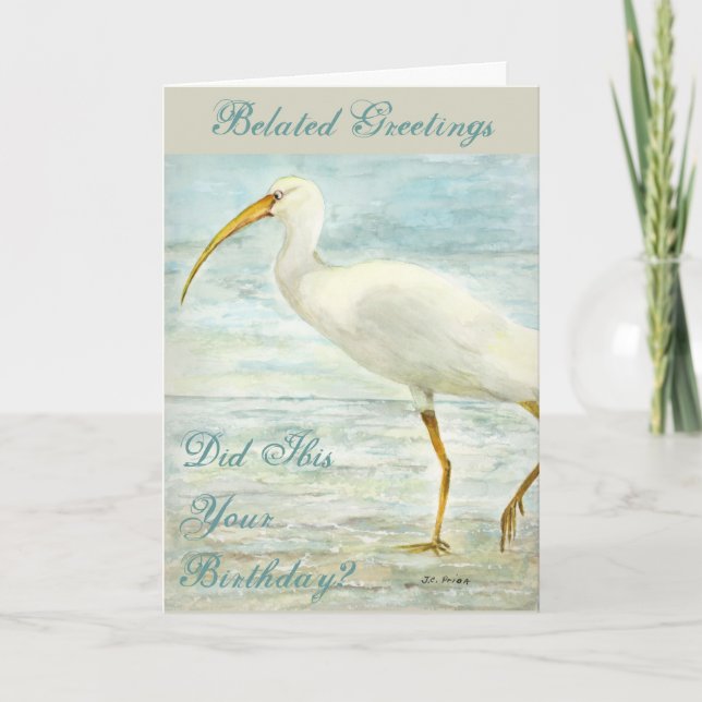 Vit Ibis på målningen för kuststrandvattenfärg Kort (Framsida)