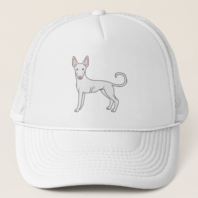 Vit Ibizan Hound Slät Päls Söt Tecknad Hund Keps (Framsida)