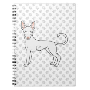 Vit Ibizan Hound Slät Päls Tecknad Hund & Tassar Anteckningsbok