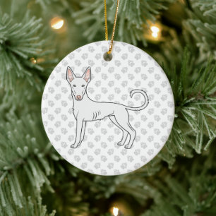 Vit Ibizan Hound Slät Päls Tecknad Hund & Tassar Julgransprydnad Keramik
