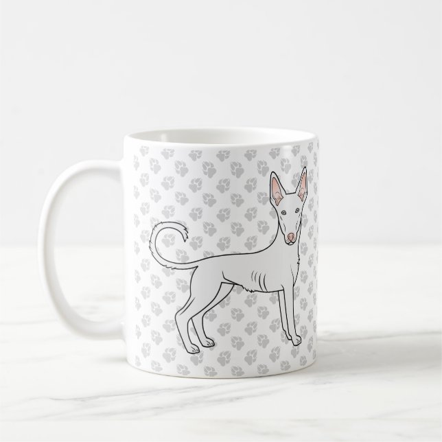 Vit Ibizan Hound Slät Päls Tecknad Hund & Tassar Kaffemugg (Vänster)