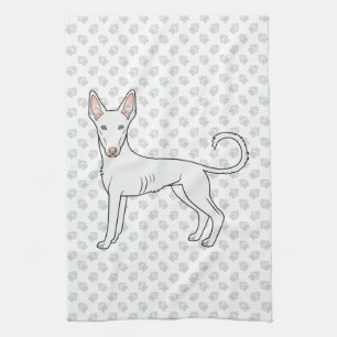Vit Ibizan Hound Slät Päls Tecknad Hund & Tassar Kökshandduk